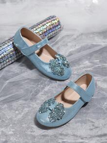 女童時尚水晶裝飾藍色公主鞋淺口大童口軟底女童平底鞋秋冬 - 藍色 - 查看 5