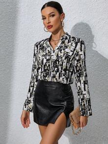 SHEIN Clasi 滿版印花缺口領襯衫 - 彩色 - 查看 4