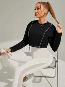 SHEIN Tennis Casual Của phụ nữ Thả vai Áo nỉ thể thao - màu đen - Xem 3