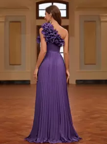 SHEIN Belle Vestido formal elegante con cuello asimétrico, con volantes y pliegues, ideal para graduación, fiesta de cena, boda como invitada - Morado - Ver 2