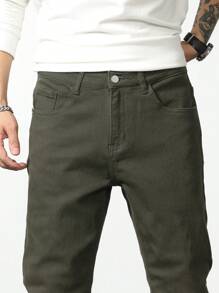 Manfinity Homme 男士棉斜口袋牛仔褲 - 軍綠色 - 查看 6