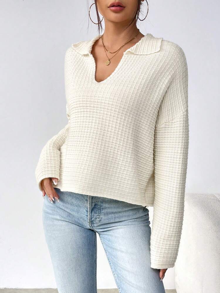 Solid Color Drop Shoulder Knit Pullover Fall Winter Sweater