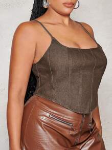 SHEIN BAE Plus Curved Hem Denim Cami Top - Brown - View 6