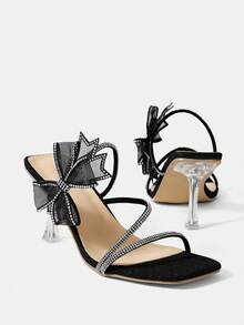 Sandalias Tipo Chinelas Con Tacón Y Decoración De Diamantes De Imitación De Mariposa