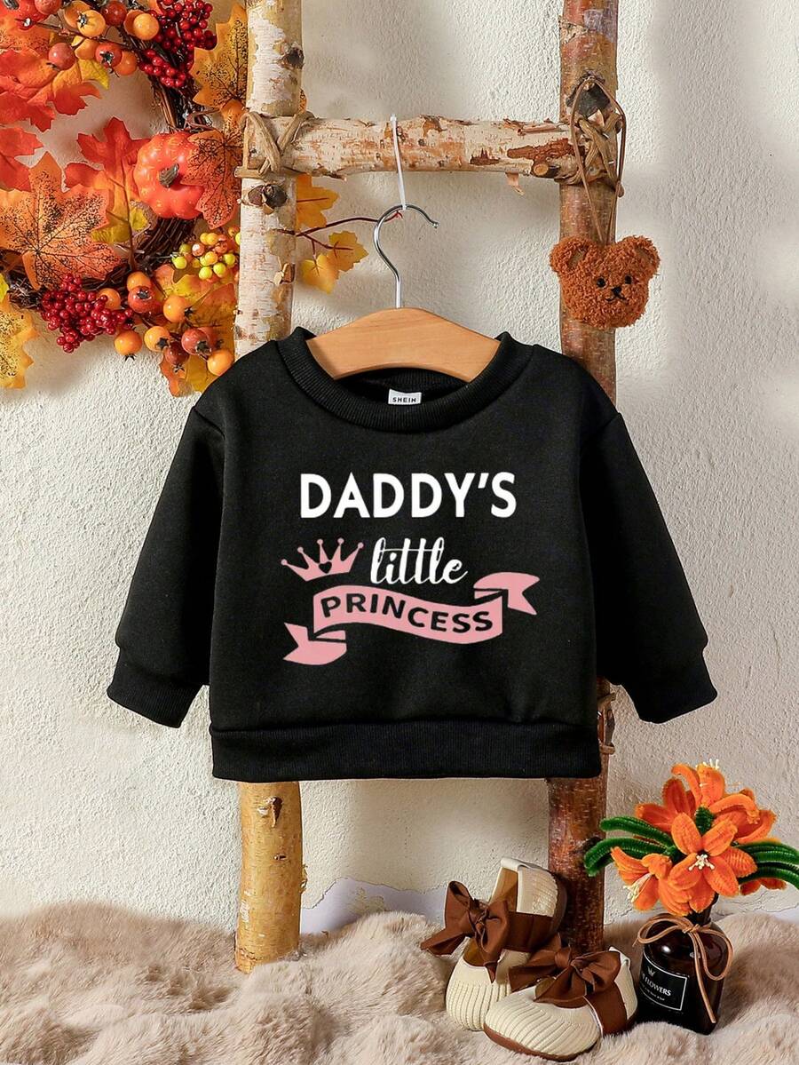 Em bé Cô gái Lá thư In Vòng cổ Áo nỉ - màu đen - Xem 1