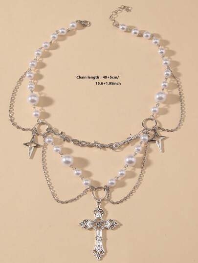 Goth Y2k Gothic Style Cross Pendant Necklace, Halloween