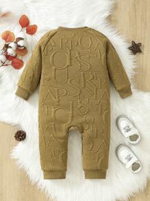 寶寶男童字母印花連身衣,瑞蘭袖設計