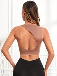 Yoga Basic 無縫運動型胸罩 - 卡其色 - 查看 3