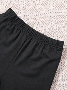 SHEIN Young Girl Floral Print Hooded Jacket & Leggings - Black - View 6