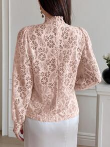 DAZY Stand Collar Puff Sleeve Shirt Long Sleeve Top - Pink - View 2