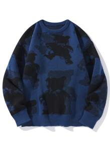 Manfinity Hypemode Suéter De Cuello Redondo Con Estampado De Dibujos Animados Holgado Para Hombre - azul real - Ver 1