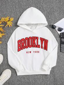 SHEIN Tween Girl Letter Graphic Sweatshirt - White - View 1