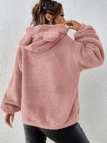 SHEIN EZwear 連帽毛絨外套 - 粉色 - 查看 2