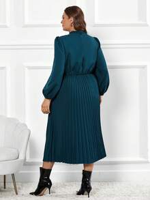 SHEIN Clasi 大尺碼燈籠袖褶邊連衣裙 - 藍色 - 查看 2