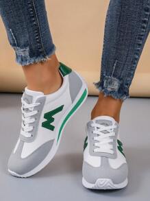 Giày thể thao buộc dây thời trang thu đông 2025 dành cho nữ, giày thể thao màu trắng thoải mái - màu xanh lá - Xem 5