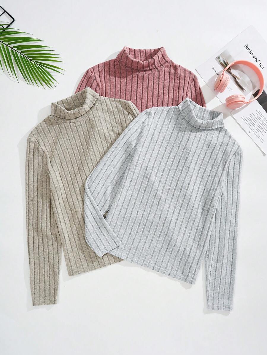 SHEIN EZwear 女款大尺碼純色高領修身保暖長袖 T 卹 - 彩色 - 查看 1