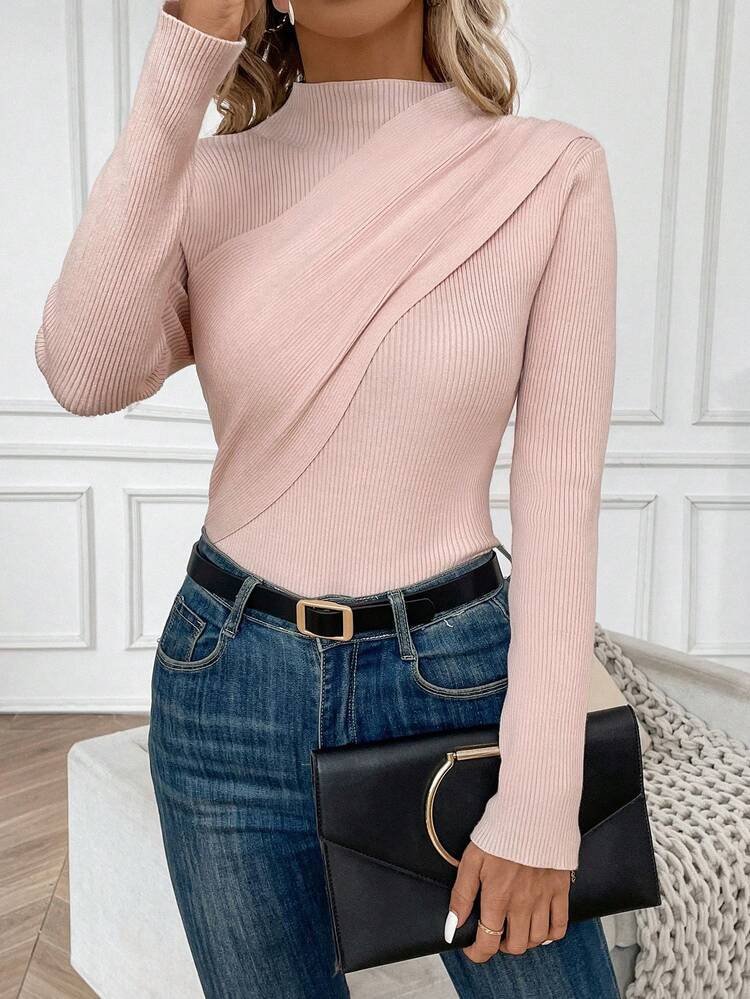 Mock Neck Ribbed Knit Pullover Fall Winter Sweater