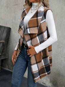 SHEIN LUNE Của phụ nữ Kẻ sọc Không tay áo Với Lớn Cổ áo tây - Nhiều màu - Xem 6