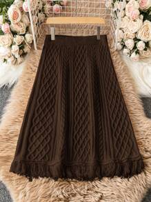 SHEIN LUNE Plus Cable Knit Sweater Skirt - Coffee Brown - View 2