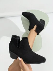 Kvinnors Mocka Höst Kängor Spetsig tå Block Klack Medium Heel Enkel Chelsea Boots Ankelhöga stövlar Och Booties - Svart - Visa 1