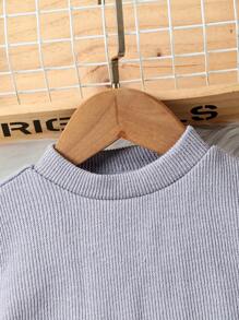 SHEIN Young Girl Color Block Mock Neck Belted Dress - Pink - View 3