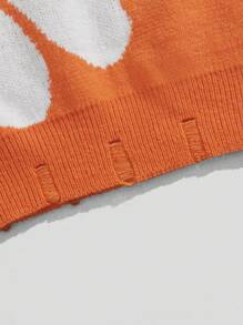 ROMWE MEN Street Life Men Round Neck Sweater With Letter Pattern - Orange - View 4