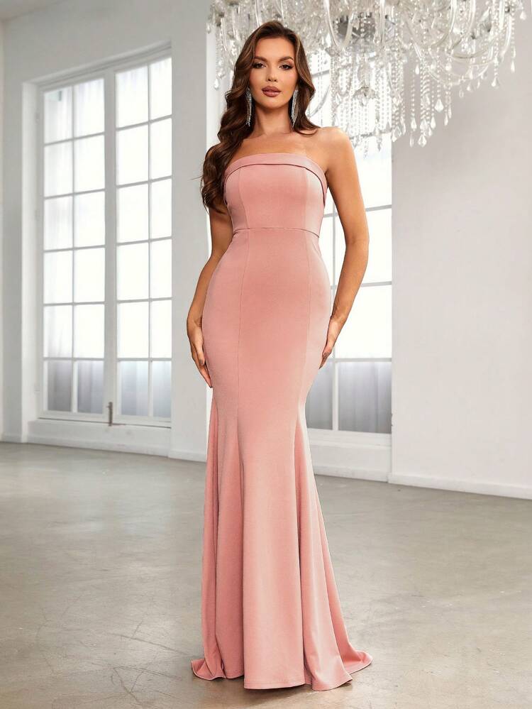 Bow Detail Backless Mermaid Hem Tube Bridesmaid Dress
