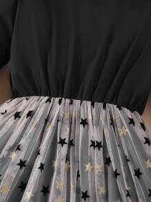 Thiếu niên cô gái Ngôi sao Lớp phủ lưới Cổ giả Đầm - màu đen - Xem 5