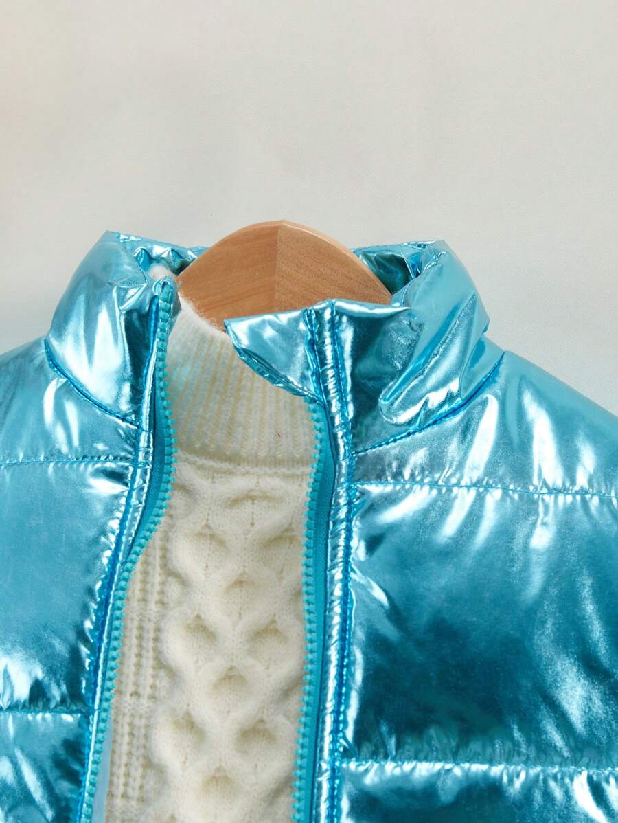 男嬰加厚保暖外套,亮澤藍色,適合冬季休閒或日常穿著 - 藍色 - 查看 1