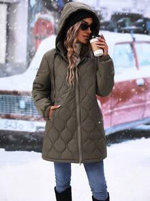 SHEIN LUNE Women's Hooded Padded Padded Coat Clothes Winter - Army Green - View 6