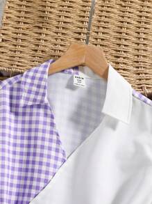 SHEIN 格子拼色腰帶休閒襯衫 - 彩色 - 查看 7