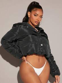 SHEIN SXY Áo khoác đệm Slogan Tape Crop không kèm đồ lót - màu đen - Xem 4