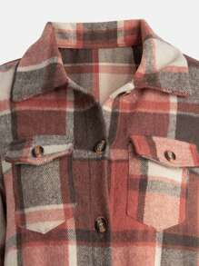 SHEIN Tween Girl Plaid Print Flap Pocket Coat - Multicolor - View 3