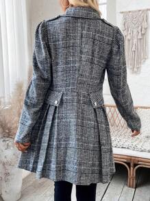 SHEIN LUNE 女士格紋v領羊毛大衣