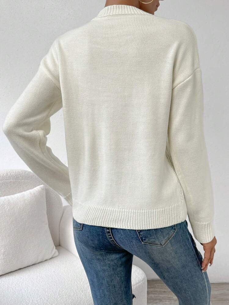 Solid Color Drop Shoulder Asymmetric Hem Knit Pullover Fall Winter Sweater