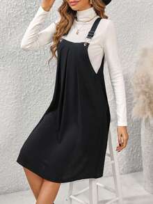 SHEIN Clasi Quý cô Màu thuần Xếp li Đầm ( Áo thun Không bao gồm ) - màu đen - Xem 6