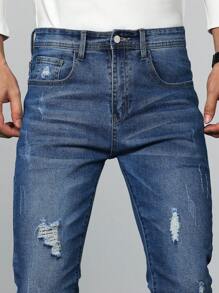 Manfinity LEGND Men's Ripped Casual Slim Fit Jeans With Tapered Leg