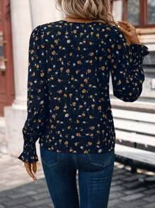 SHEIN Frenchy 女士碎花V领衬衫，适合春秋季穿着