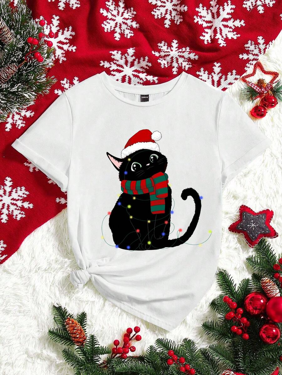 SHEIN Cô gái Tween Giải trí In Hoạt hình Ngắn tay Áo thun , Mùa hè - trắng - Xem 1