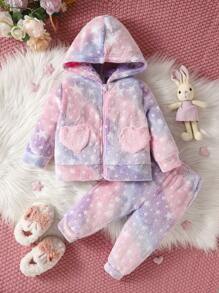 嬰兒女童星星圖案連帽外套和褲子套裝 - 彩色 - 查看 1