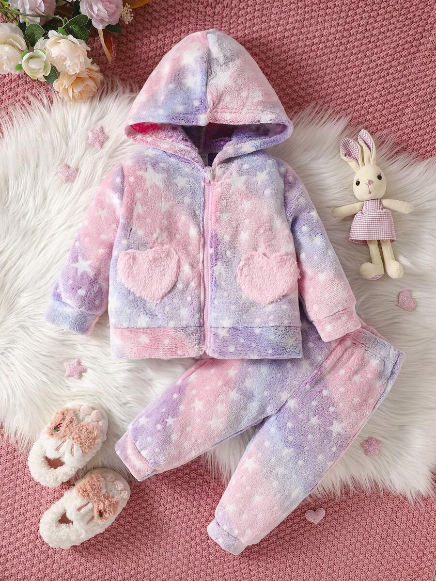 嬰兒女童星星圖案連帽外套和褲子套裝 - 彩色 - 查看 1