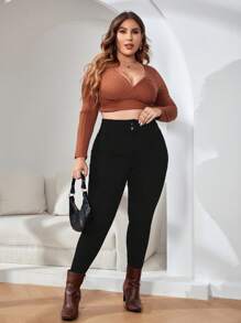 SHEIN Essnce Kích thước lớn Thon gọn Quần jean - màu đen - Xem 6