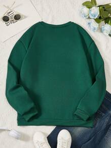 少女字母圖案保暖裏層運動衫 - 黑色 - 查看 2