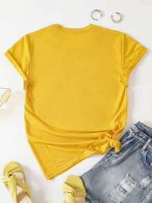INAWLY T-shirt à manches courtes imprimé tournesol et papillon grande taille, t-shirt graphique, Top d'été pour femmes - Jaune citron - Voir 2