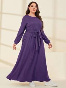 Mulvari Vestido Acampanado Con Cinturón De Color Liso De Talla Grande