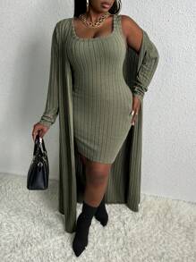 Slaydiva Hơn Mở Mặt trước áo & Váy Bodycon Tank - xanh quân đội - Xem 1