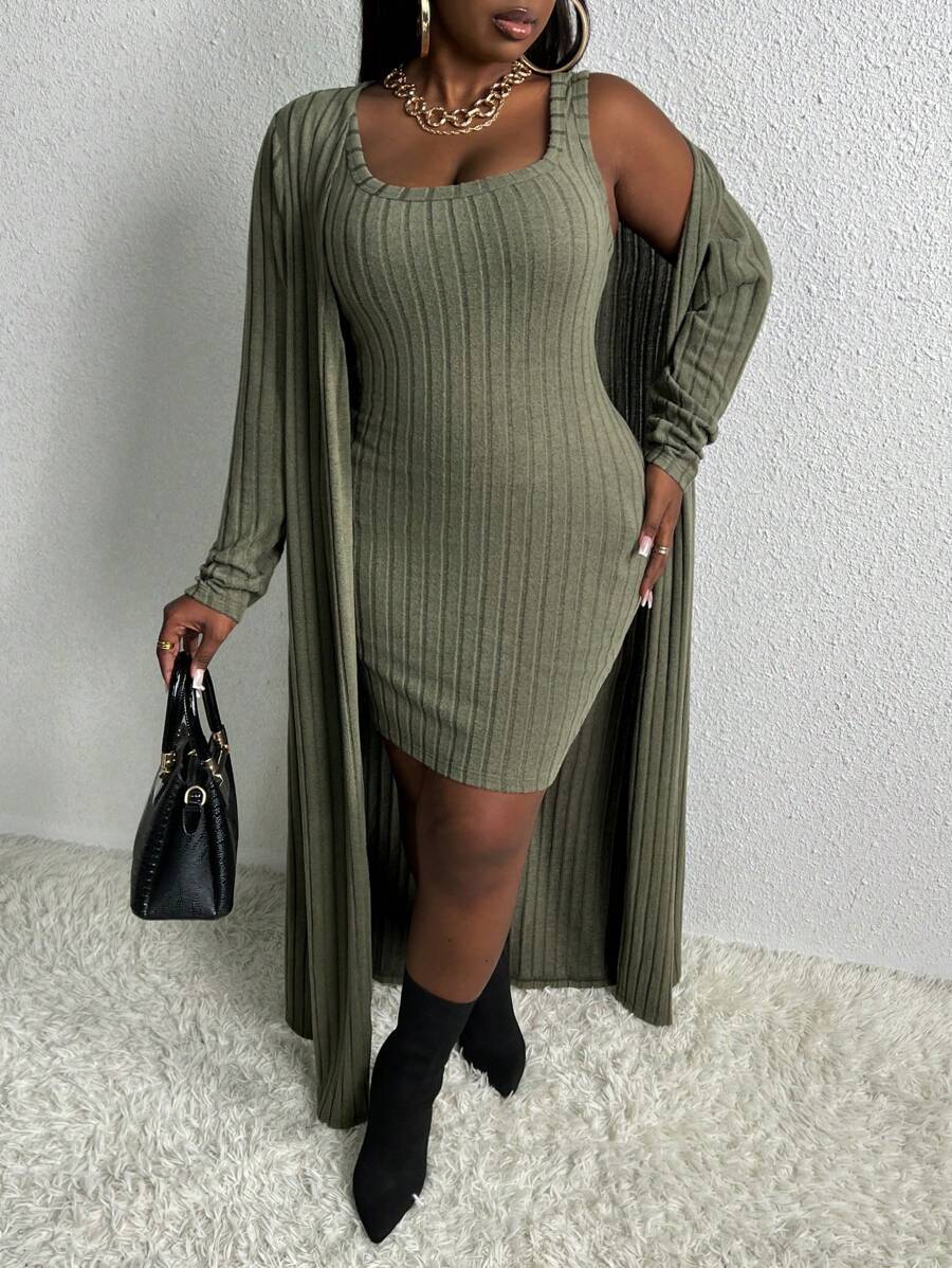 Slaydiva Hơn Mở Mặt trước áo & Váy Bodycon Tank - xanh quân đội - Xem 1