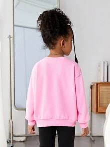 SHEIN Cô gái Thể thao Thả vai Lá thư In Áo nỉ - Hồng - Xem 2