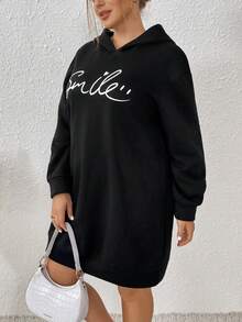SHEIN Franclia Kích thước lớn Áo chui đầu Áo nỉ Với Thiết kế chữ cái - màu đen - Xem 5