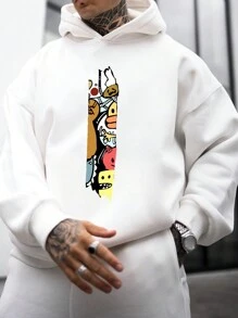 男士卡通图案落肩连帽衫（不含 T 恤），适合万圣节 - 白色 - 查看 1